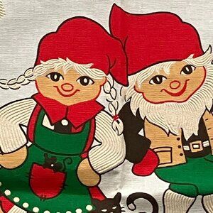 1980’s Scandinavian Textured Tomte Elf Tablecloth Unused Beautiful Colors